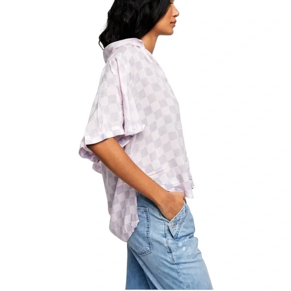 Free People Cotton Candy Easy Living Checker board Button Down Skirt Skater - Picture 3 of 14